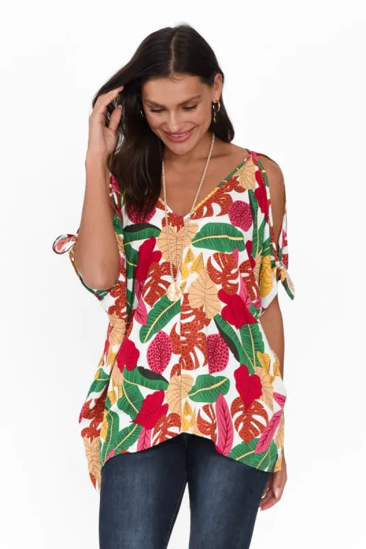 Avalee White Jungle Cold Shoulder Top sold by Blue Bungalow