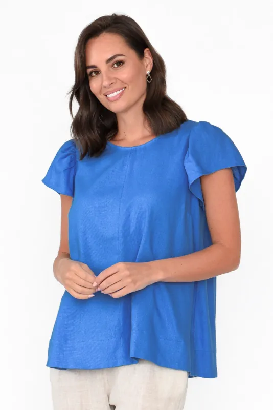 Imogen Cobalt Frill Sleeve Top sold by Blue Bungalow