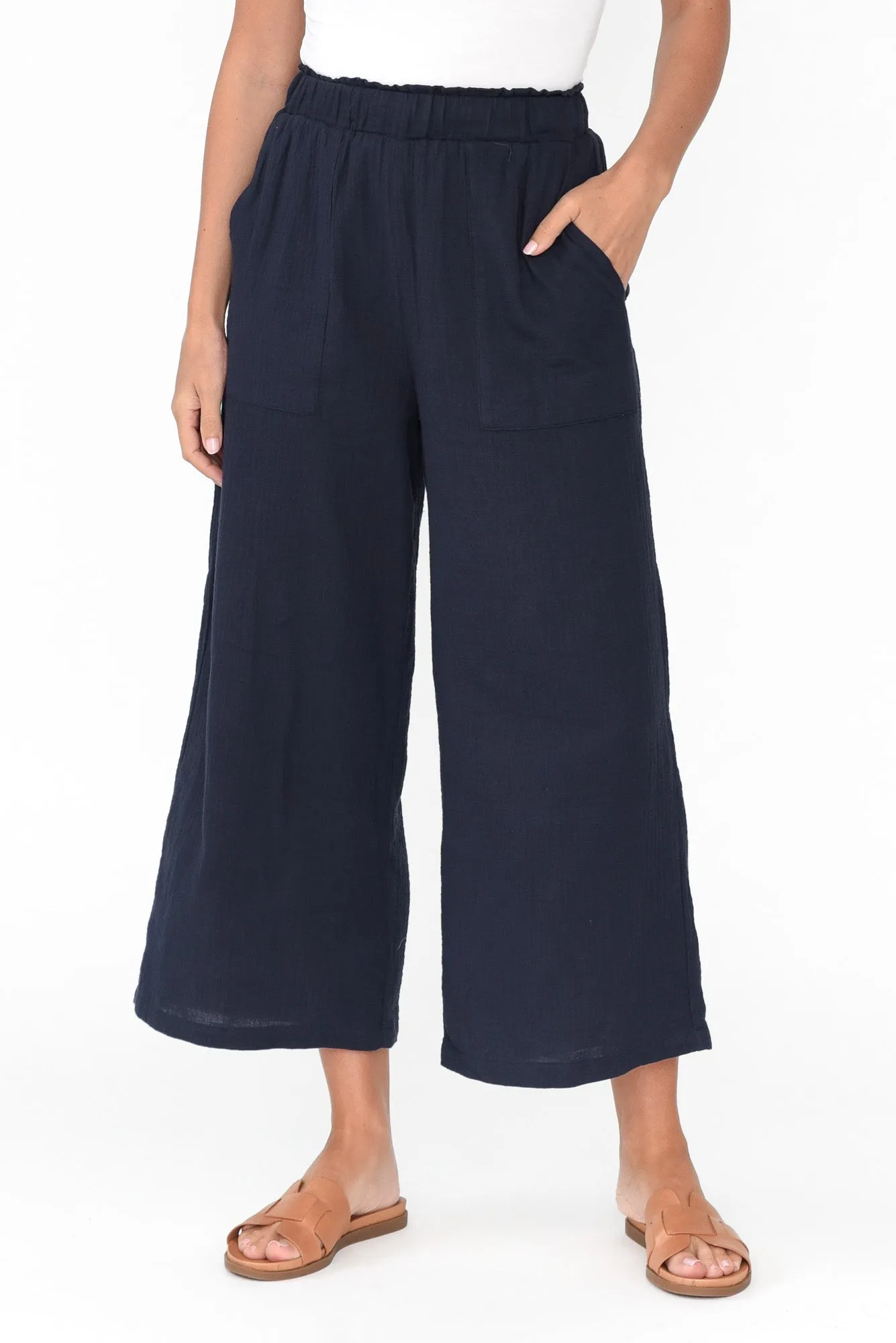 Byron Navy Cotton Pocket Pants sold by Blue Bungalow