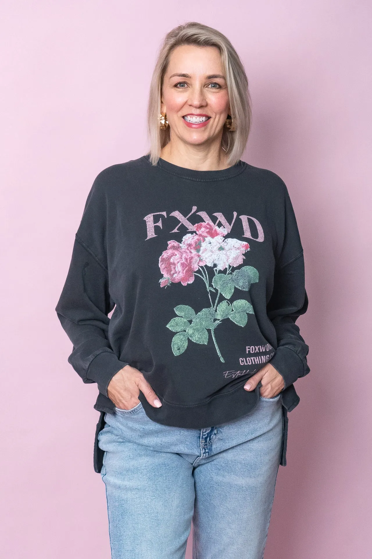 Rosa Crew in Washed Black - Foxwood sold by Always Alice