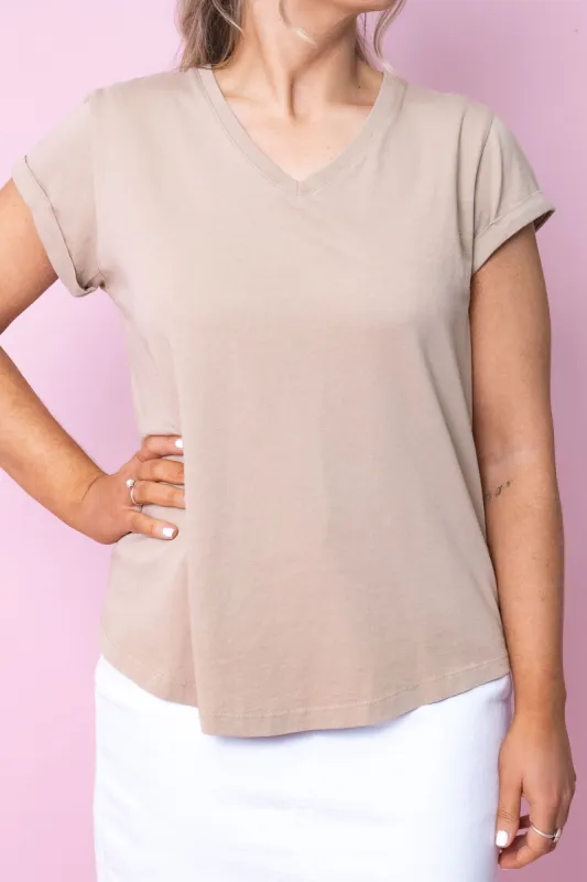 Manly Vee Tee in Oatmeal - Foxwood sold by Always Alice