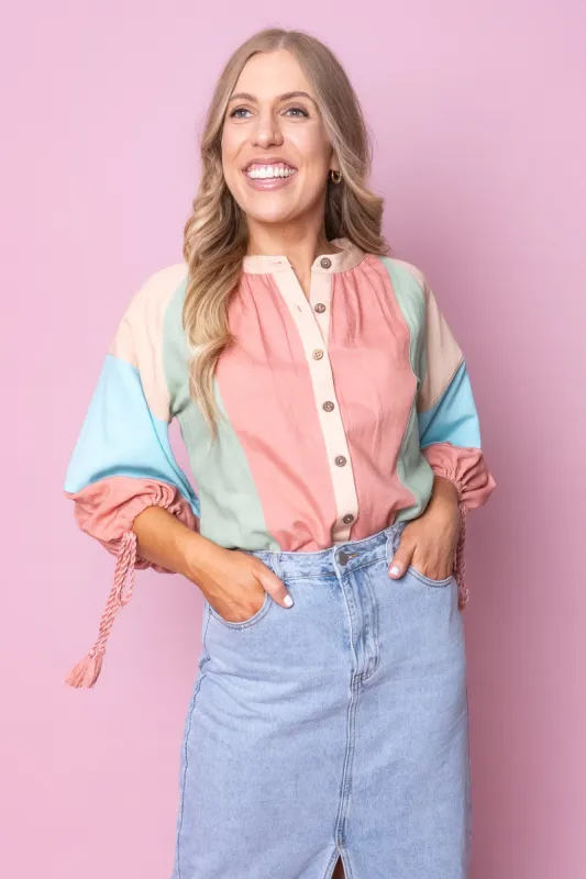 Athena Top in Pink Multi sold by Always Alice