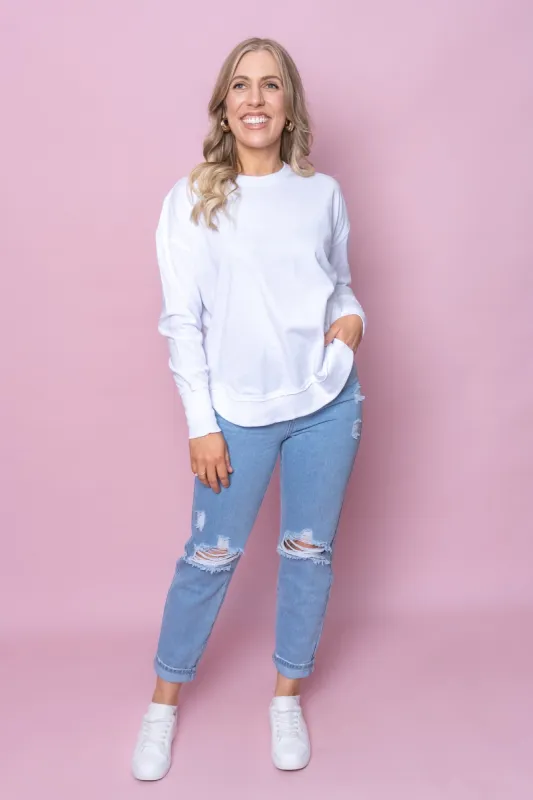 Farrah Long Sleeve Top in White - Foxwood sold by Always Alice