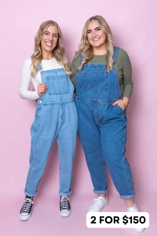 Dina Denim Overalls in Mid Blue sold by Always Alice