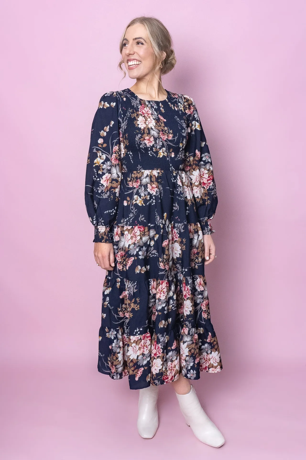 Nella Floral Midi Dress in Navy sold by Always Alice