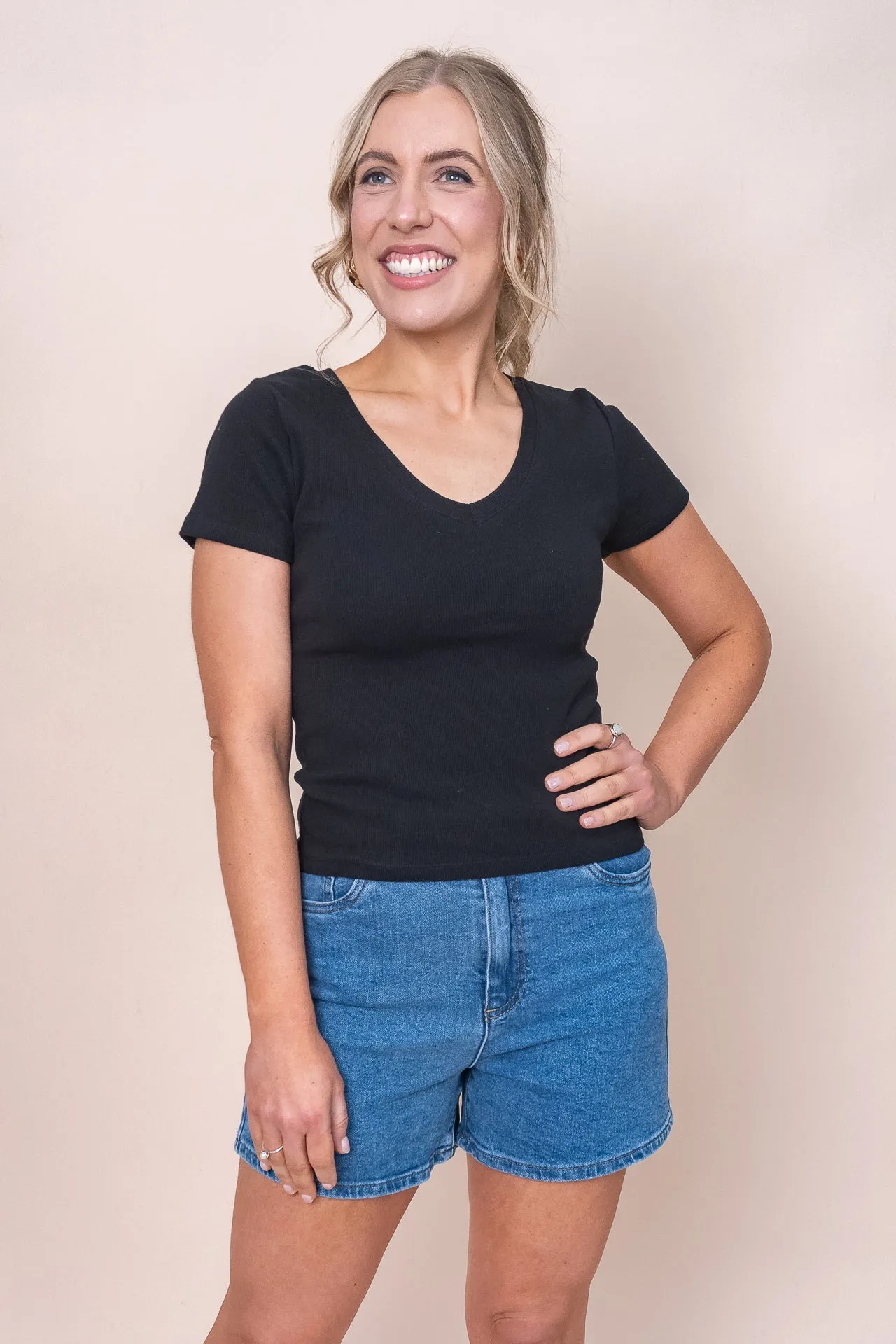 Lottie V-Neck Tee in Black - Silent Theory - Final Sale sold by Always Alice