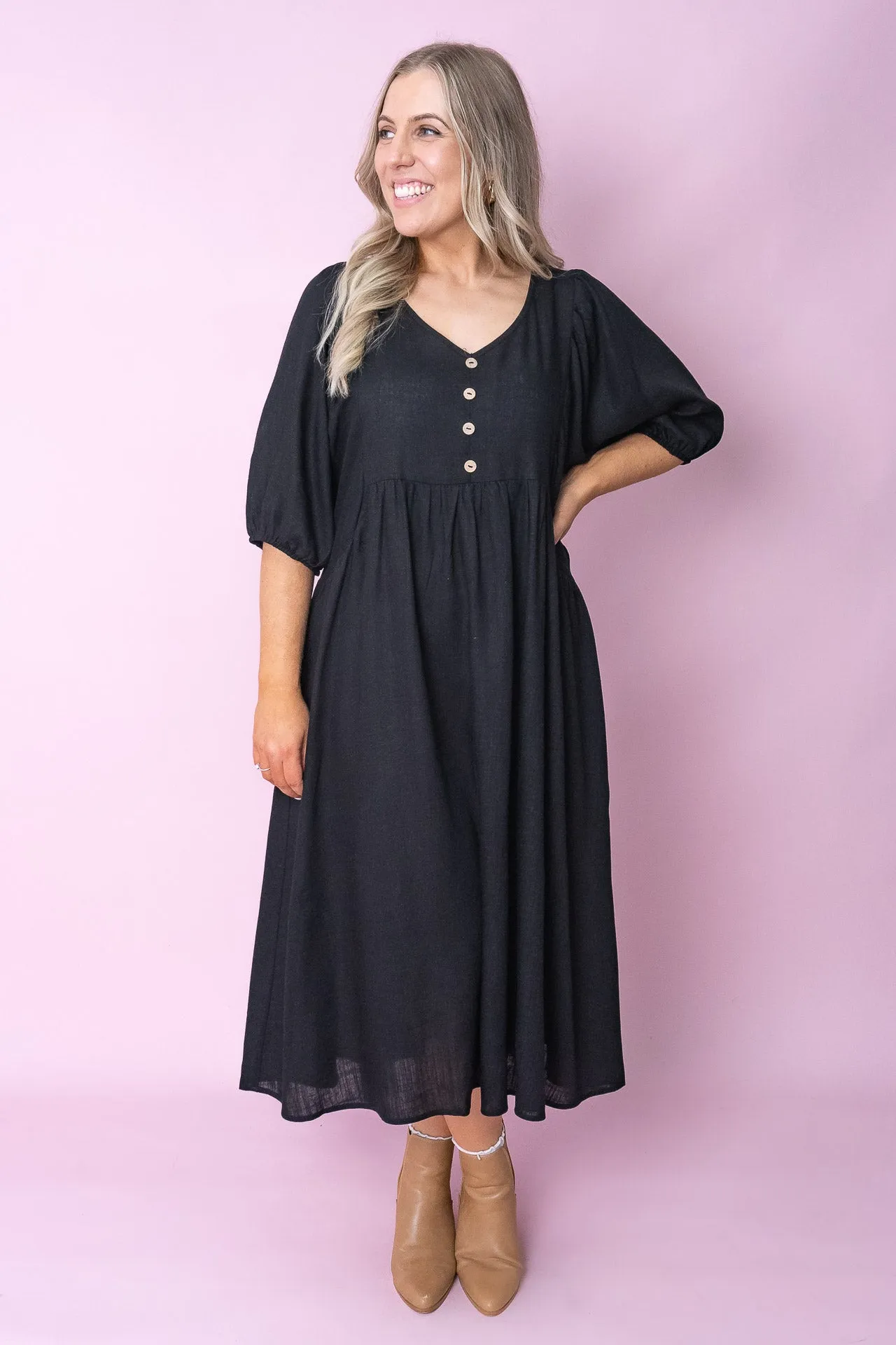 Emery Midi Dress in Black sold by Always Alice