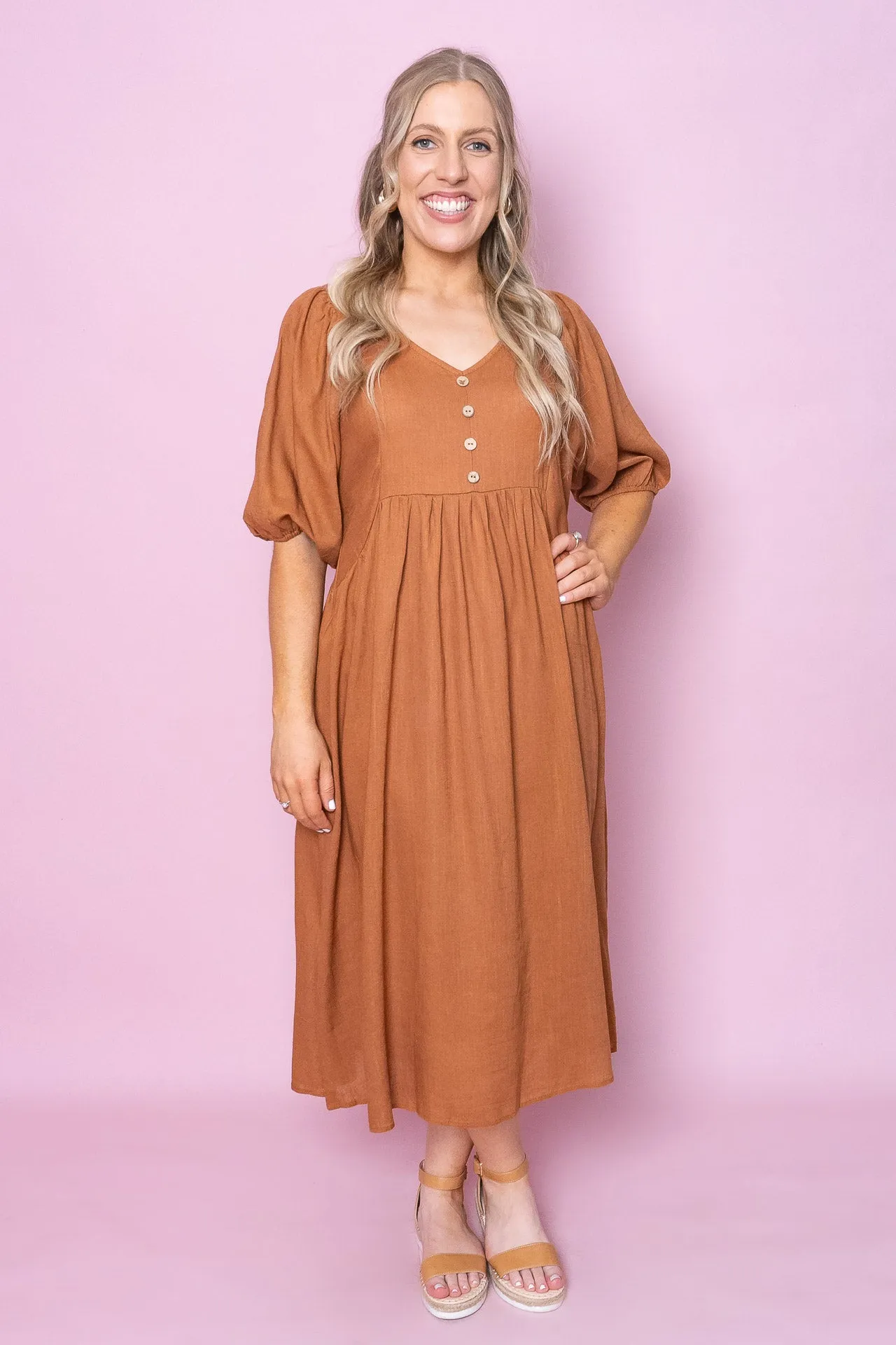 Emery Midi Dress in Tan sold by Always Alice