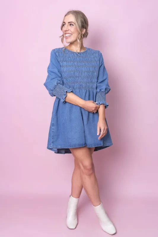 Mellie Dress in Mid Denim sold by Always Alice