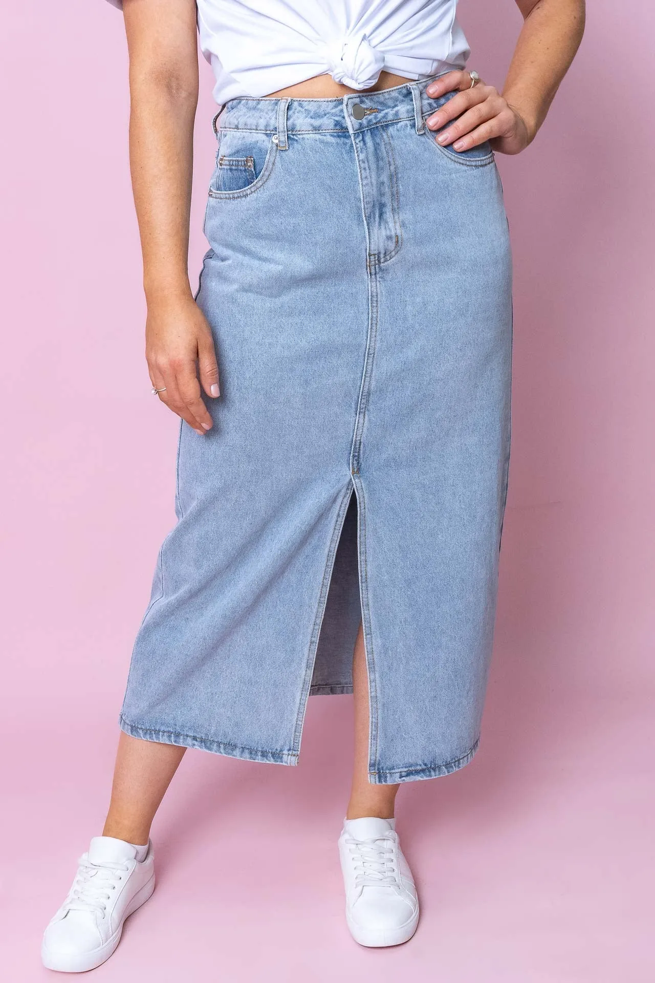Thea Skirt in Light Denim sold by Always Alice