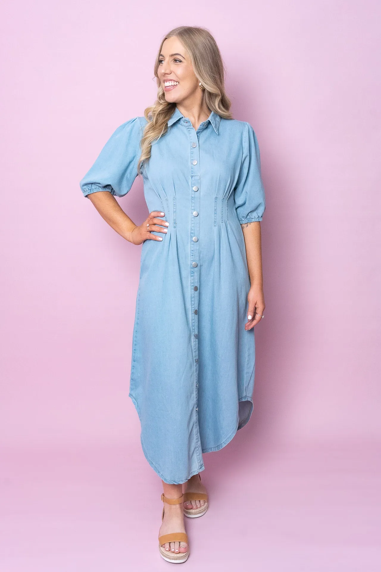 Leila Maxi Dress in Light Denim sold by Always Alice