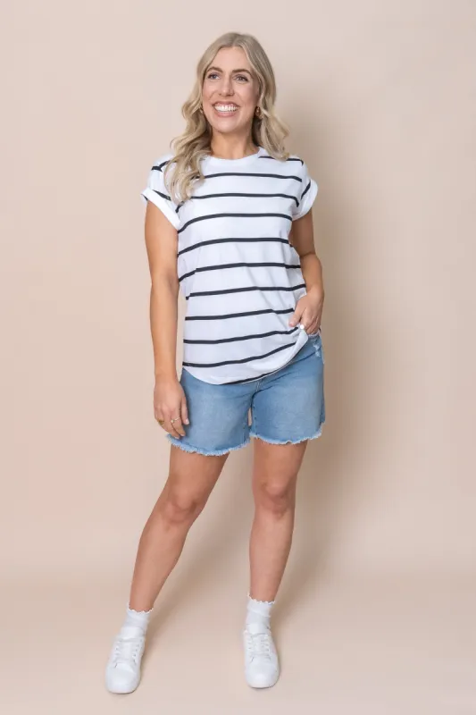 Manly Stripe Tee in White - Foxwood - Final Sale sold by Always Alice