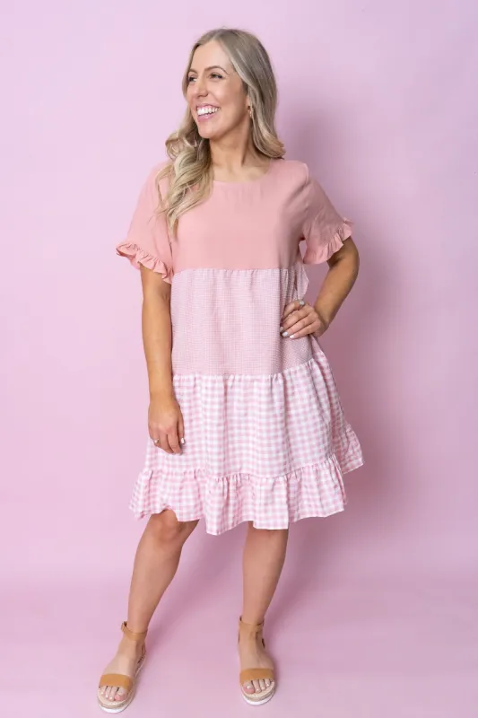 Monica Gingham Dress in Blush sold by Always Alice