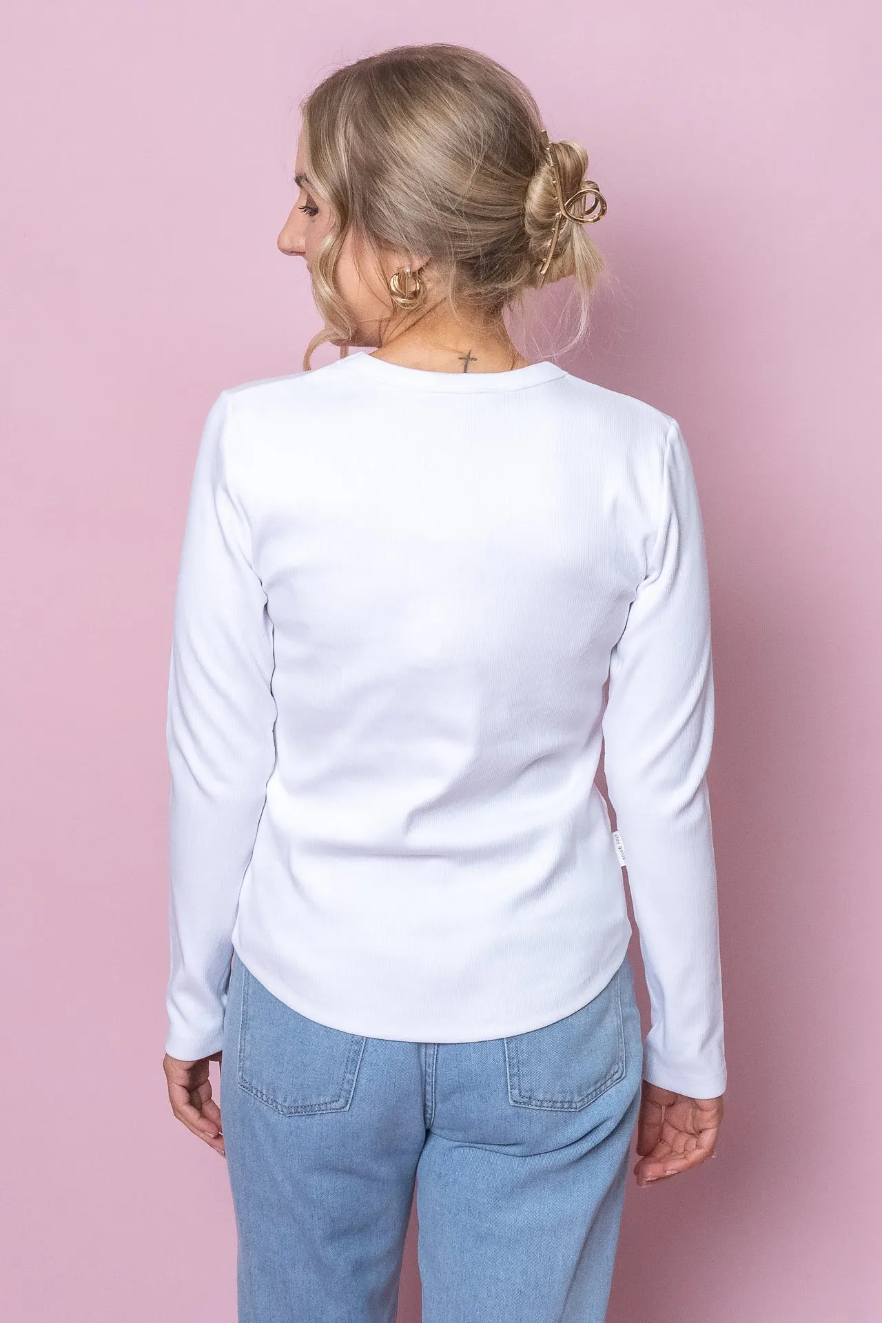 Scoop L/S Rib Top in White - Foxwood sold by Always Alice product image thumbnail 4