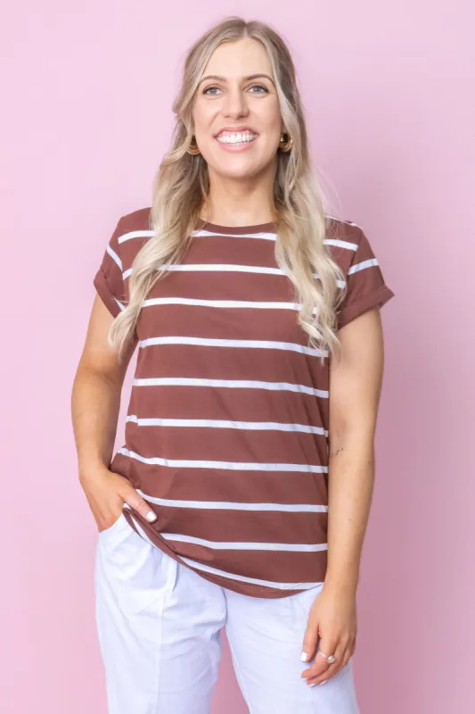 Manly Stripe Tee in Chocolate - Foxwood sold by Always Alice