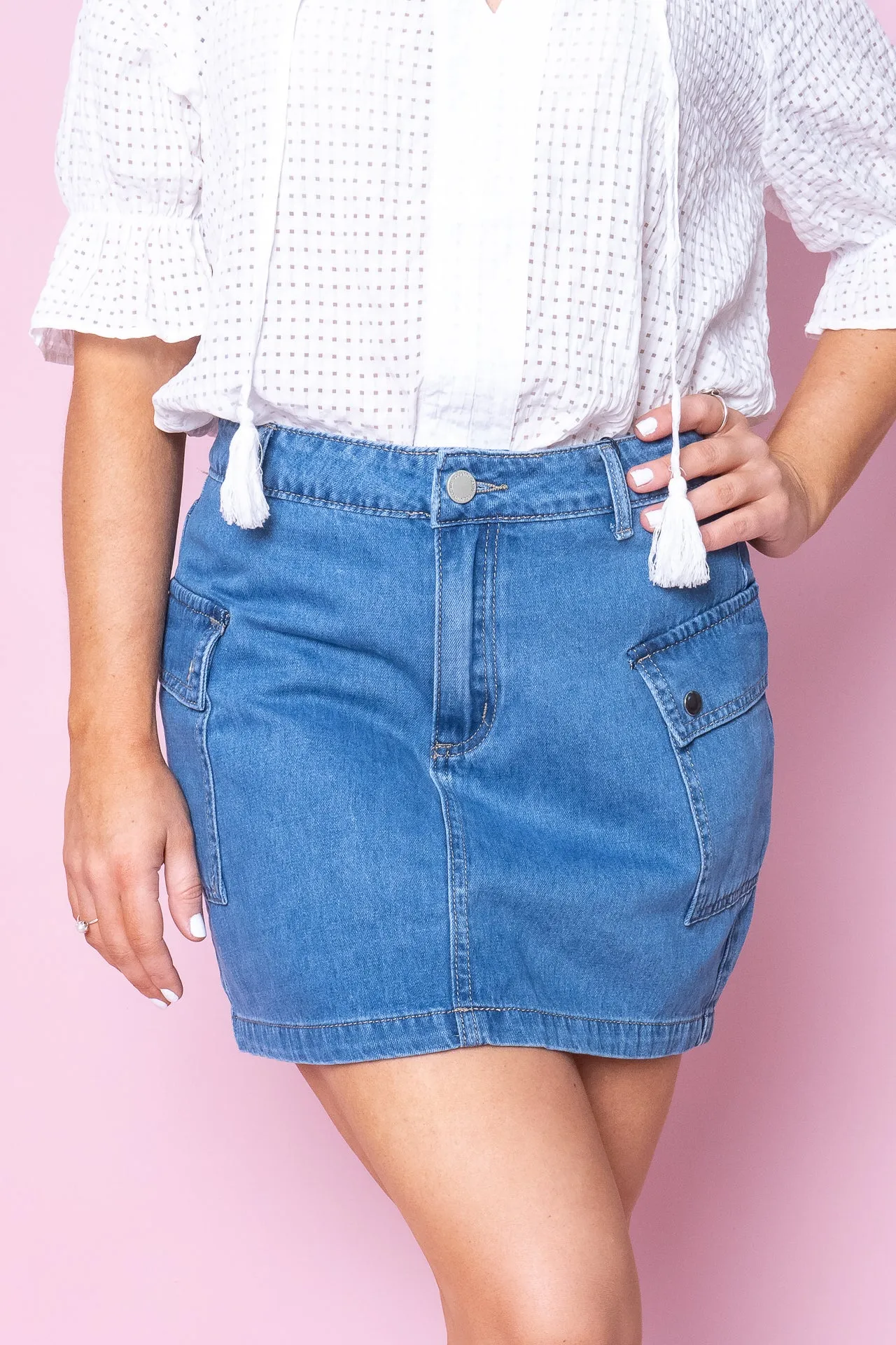 Jules Skirt in Mid Denim sold by Always Alice