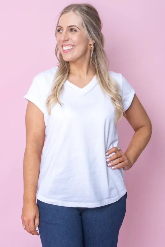 Manly Vee Tee in White - Foxwood - Final Sale sold by Always Alice