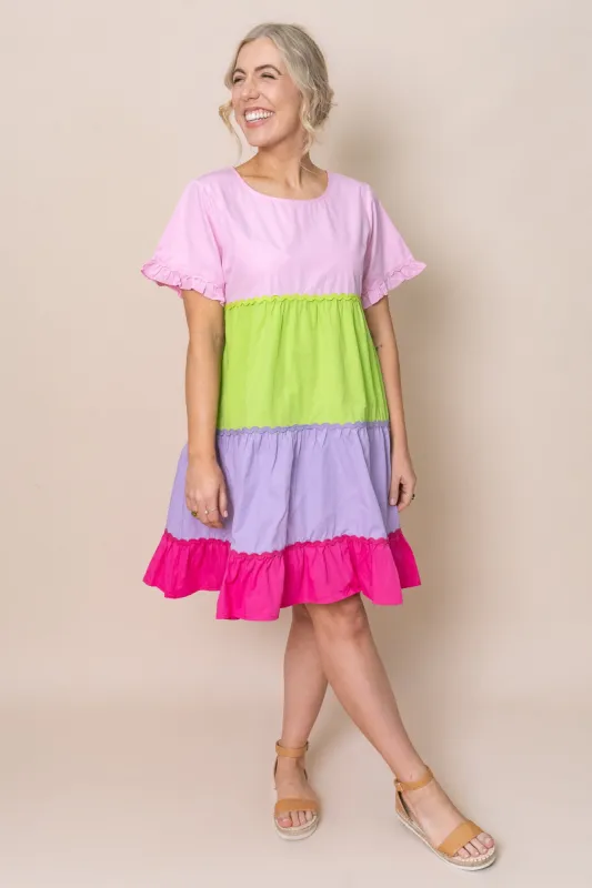 Ruth Tiered Dress in Candy Pink sold by Always Alice