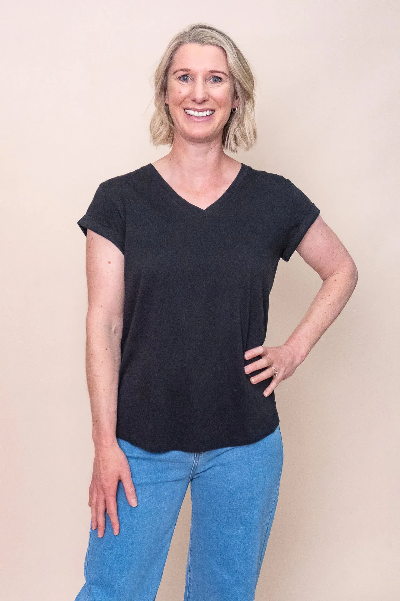 Manly Vee Tee in Black - Foxwood sold by Always Alice