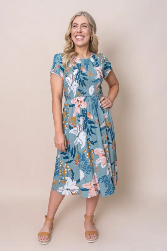 Edith Dress in Tropical Teal sold by Always Alice