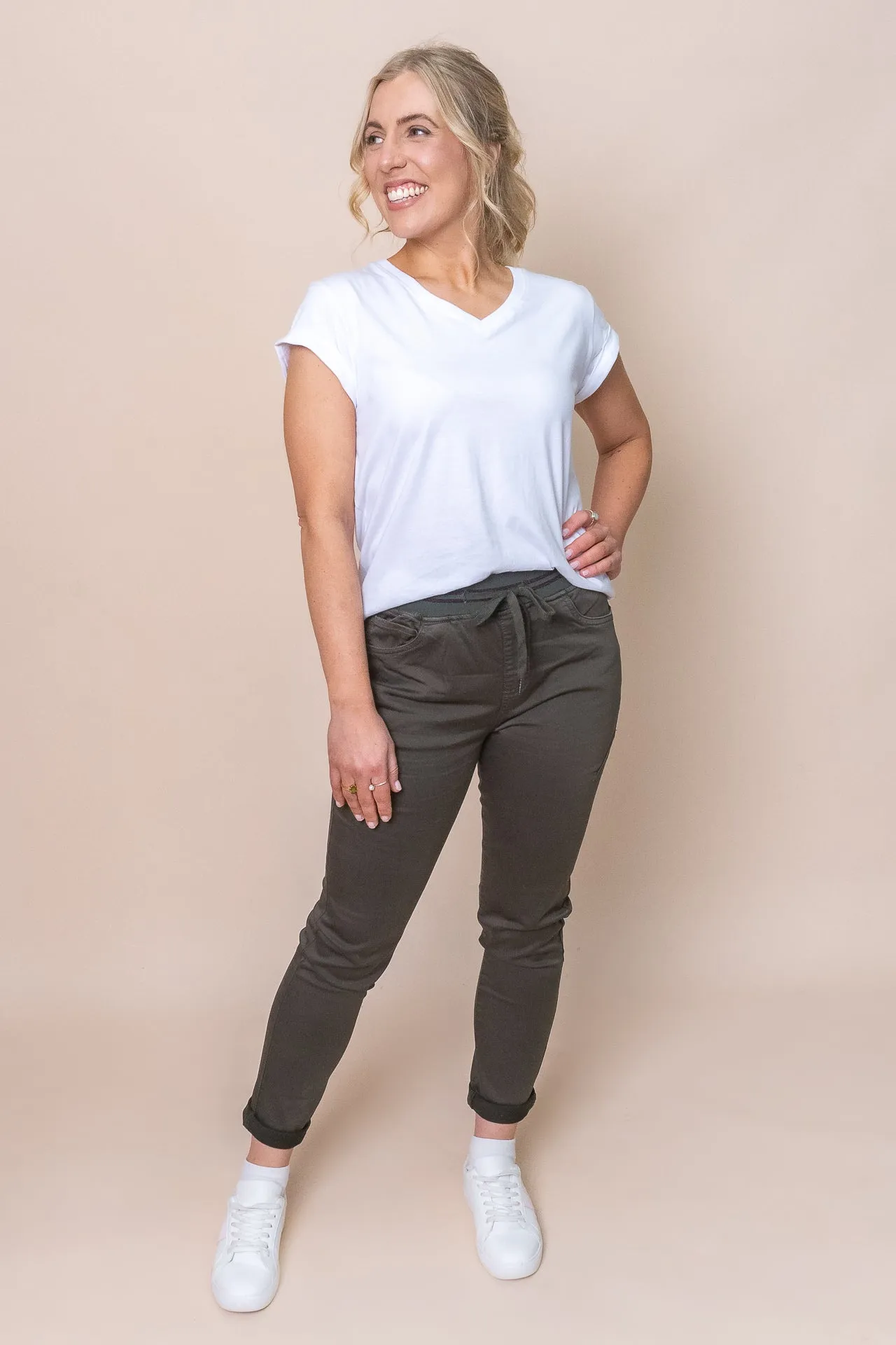 Sylvia Jogger Pants in Dark Khaki - Foxwood sold by Always Alice product image thumbnail 3