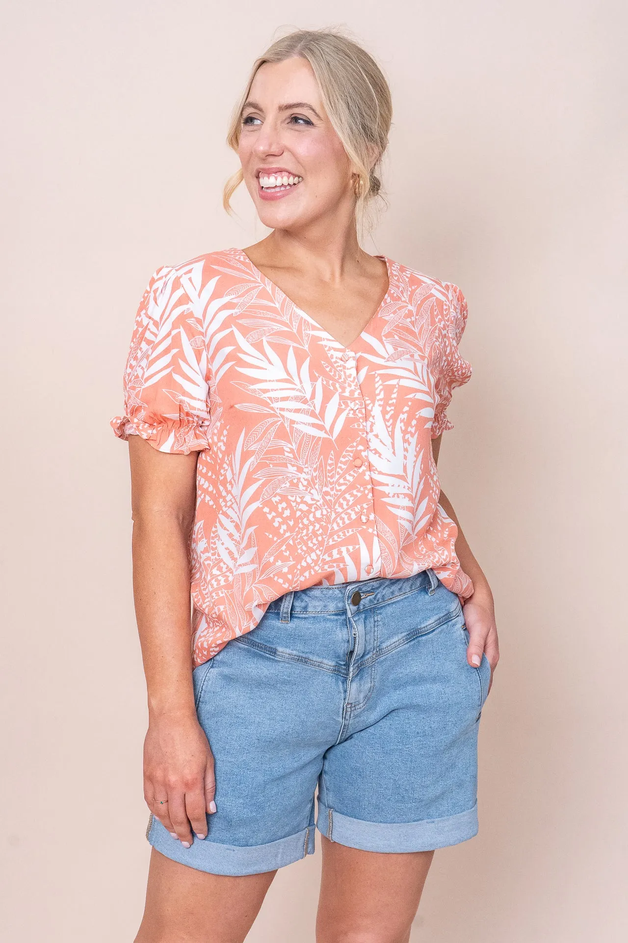 Ivie Top in Coral sold by Always Alice