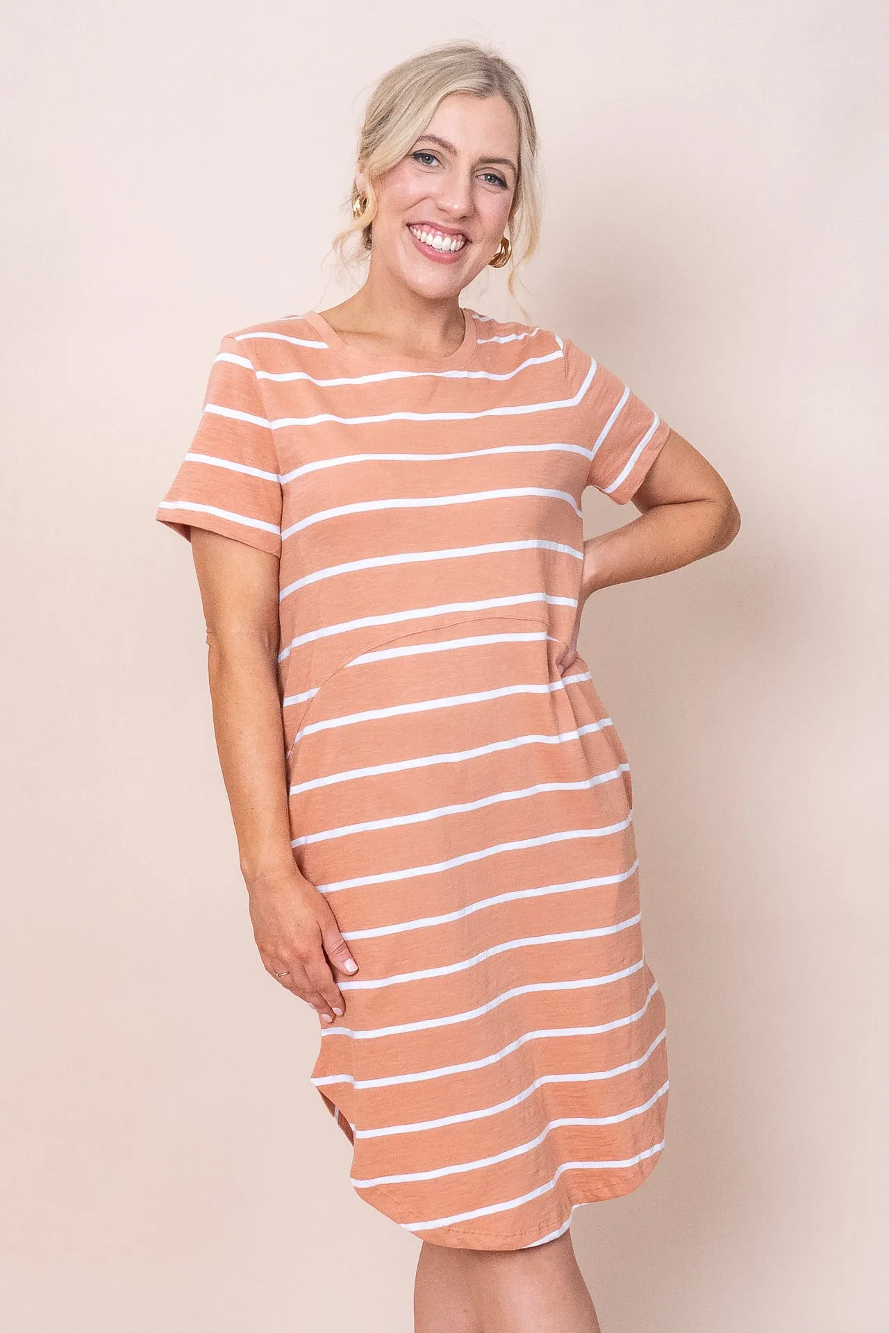 Bay Stripe Dress in Clay/White Stripe - Foxwood - Final Sale sold by Always Alice