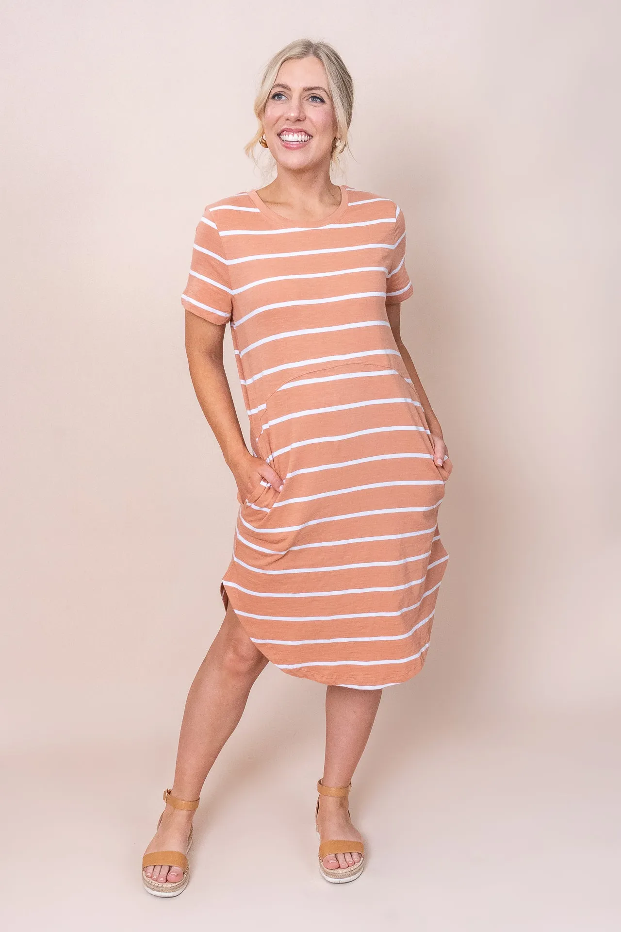 Bay Stripe Dress in Clay/White Stripe - Foxwood - Final Sale sold by Always Alice product image thumbnail 3