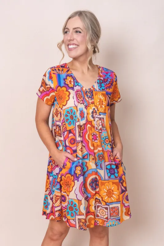 Kelsey Dress in Orange Multi - Final Sale sold by Always Alice
