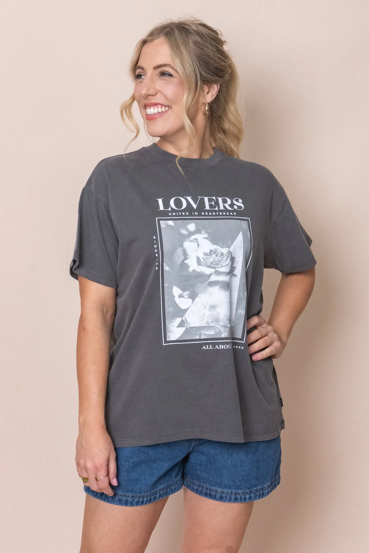 Lovers O/S Tee in Charcoal - All About Eve - Final Sale sold by Always Alice