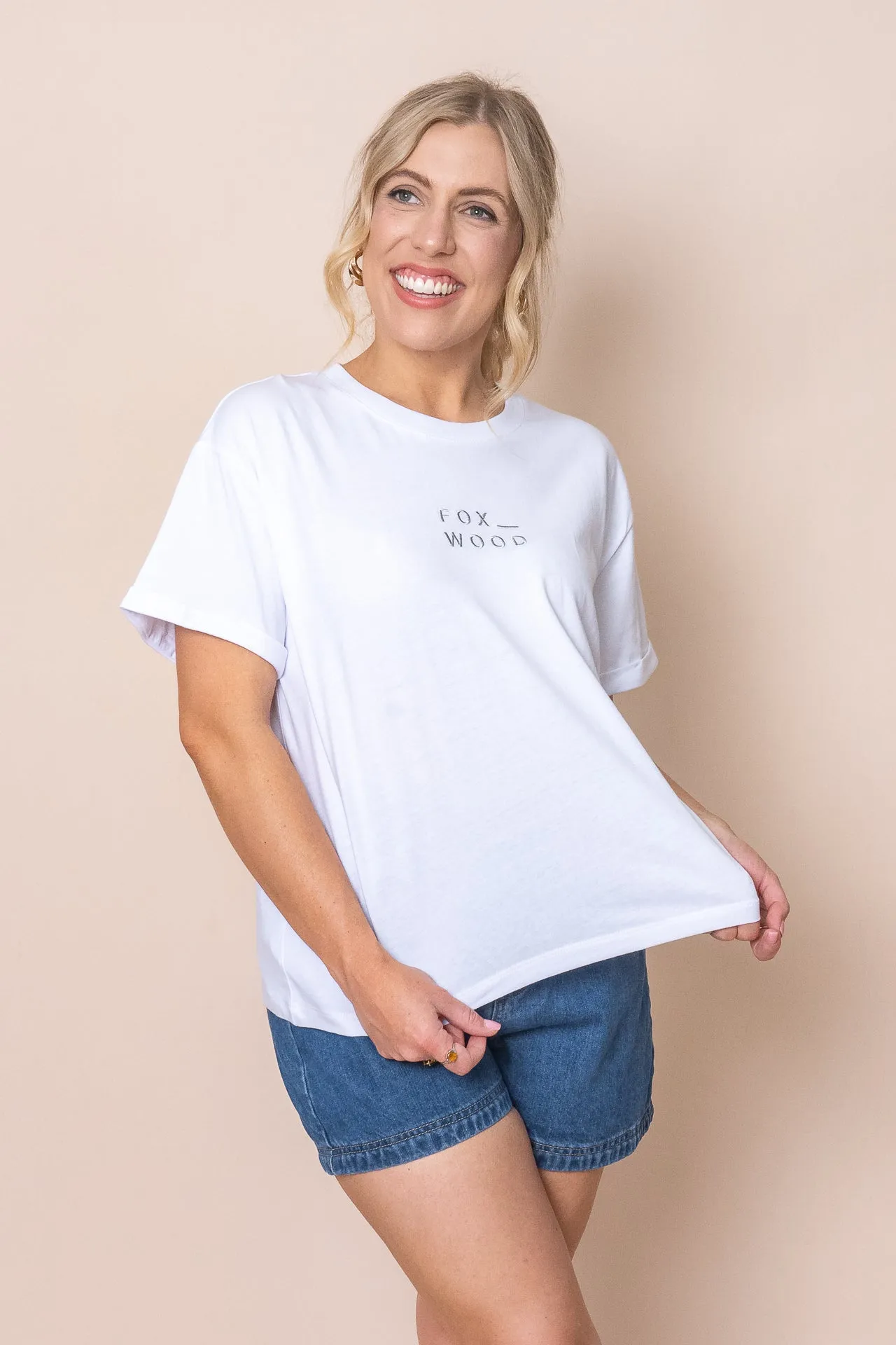 Huntleigh Oversized Tee in White - Foxwood sold by Always Alice
