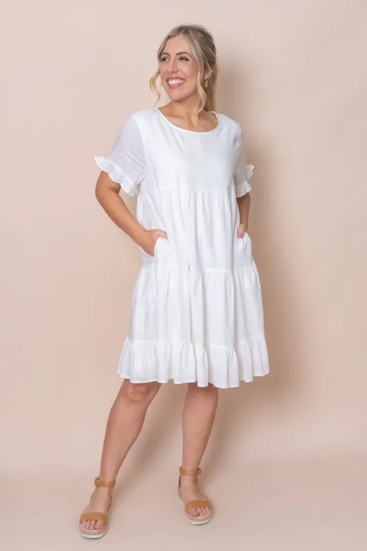 Nicole Tiered Dress in White sold by Always Alice