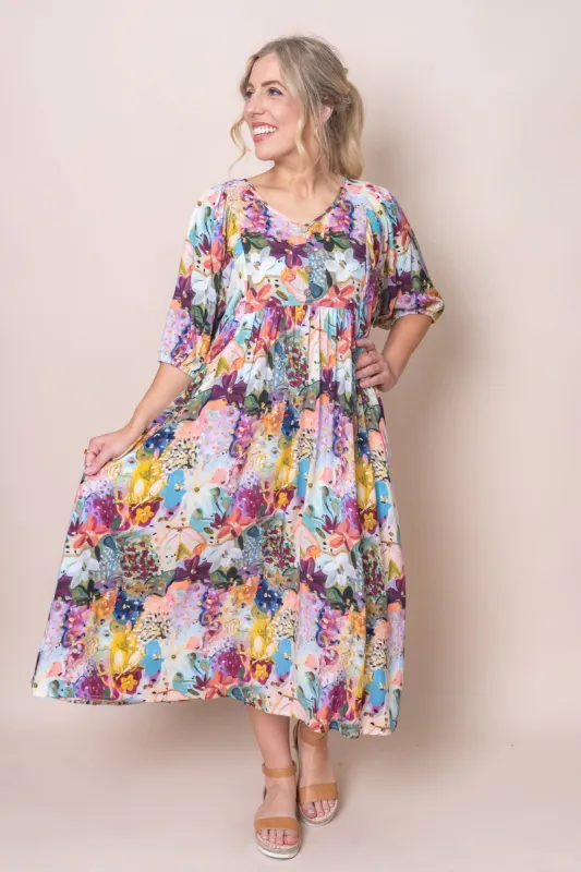 Zandra Midi Dress in Pink Multi sold by Always Alice