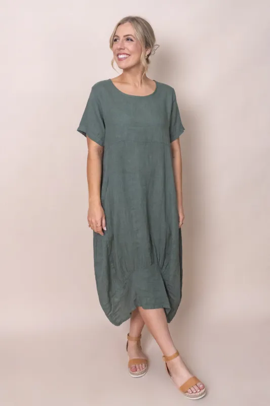 Grier Linen Midi Dress in Khaki sold by Always Alice