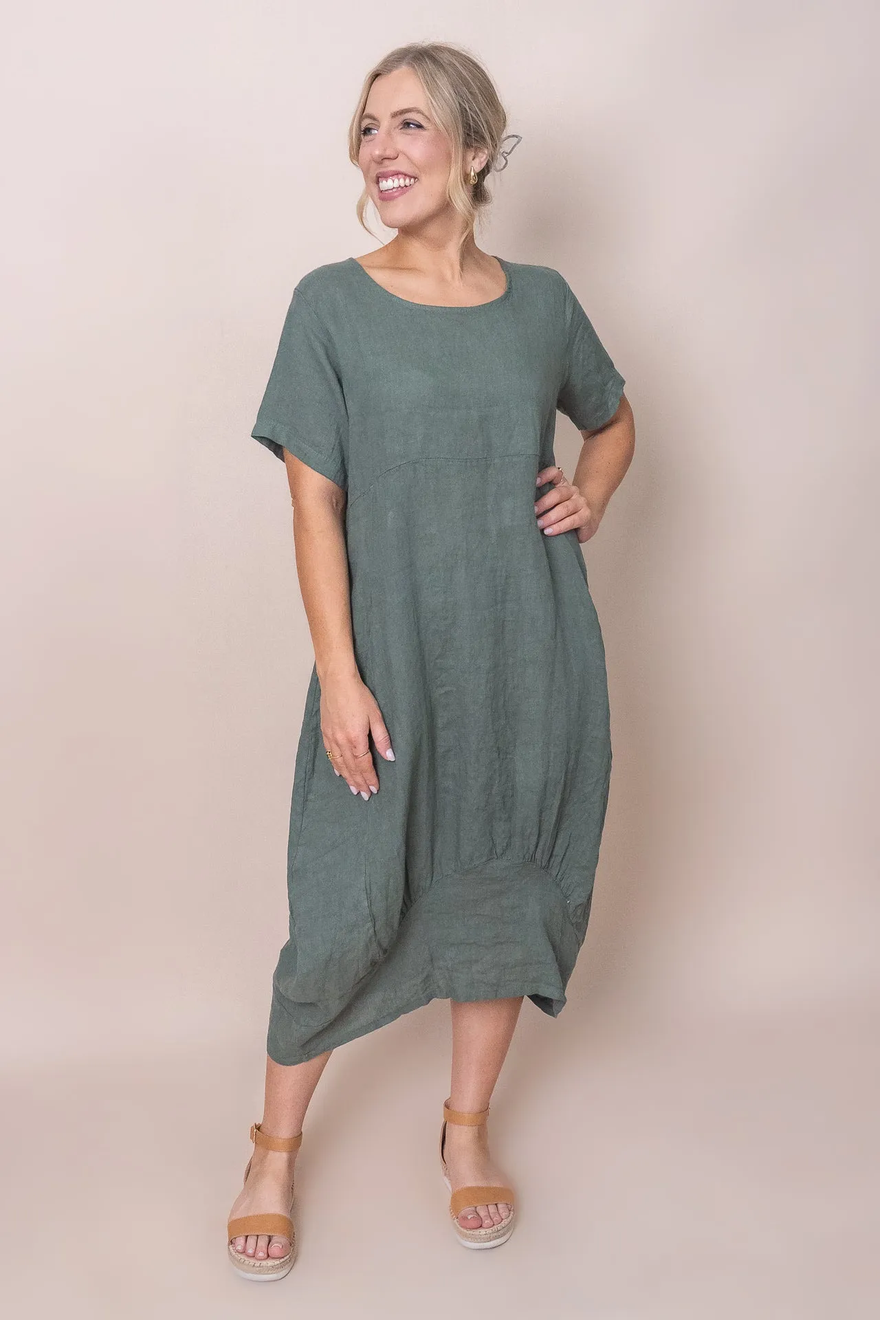 Grier Linen Midi Dress in Khaki sold by Always Alice product image thumbnail 2