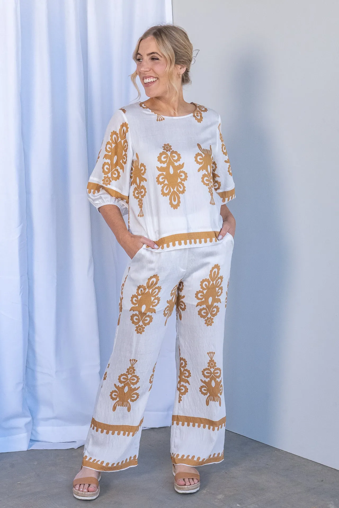 Geneva Geometric Border Print Top in White sold by Always Alice product image thumbnail 3