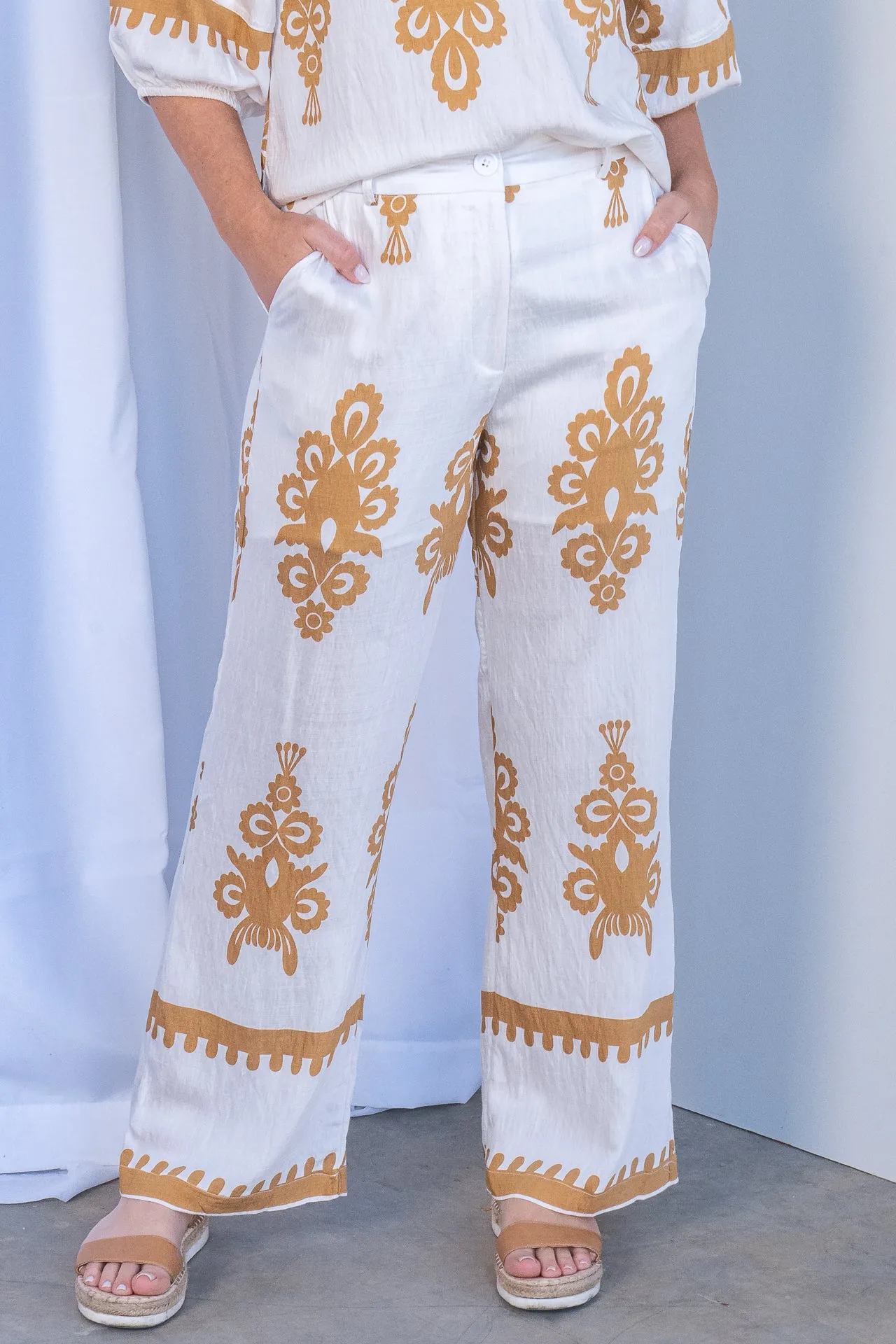 Whitney Geometric Border Print Pants in White sold by Always Alice product image thumbnail 3