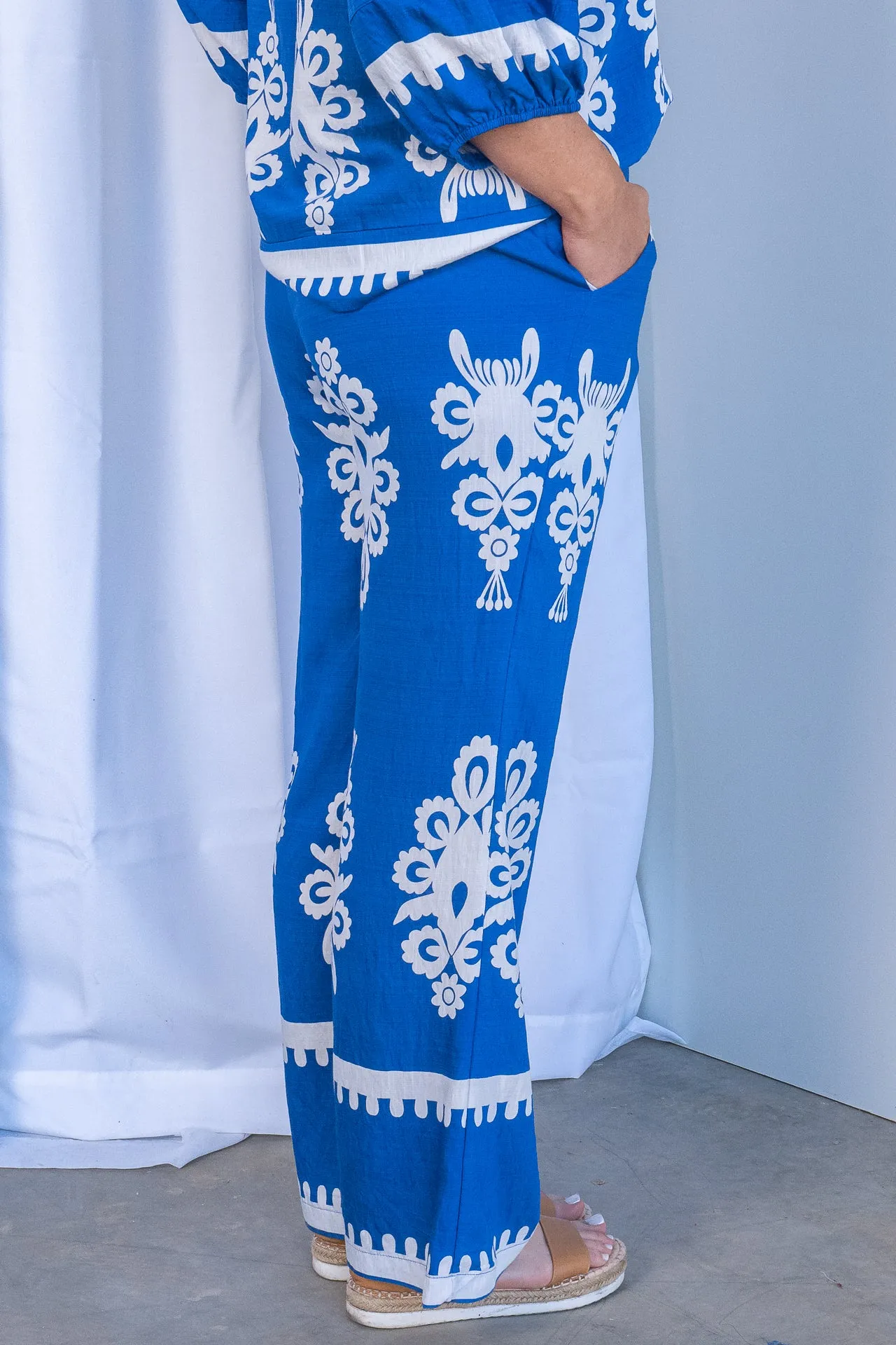 Whitney Geometric Border Print Pants in Cobalt sold by Always Alice product image thumbnail 4