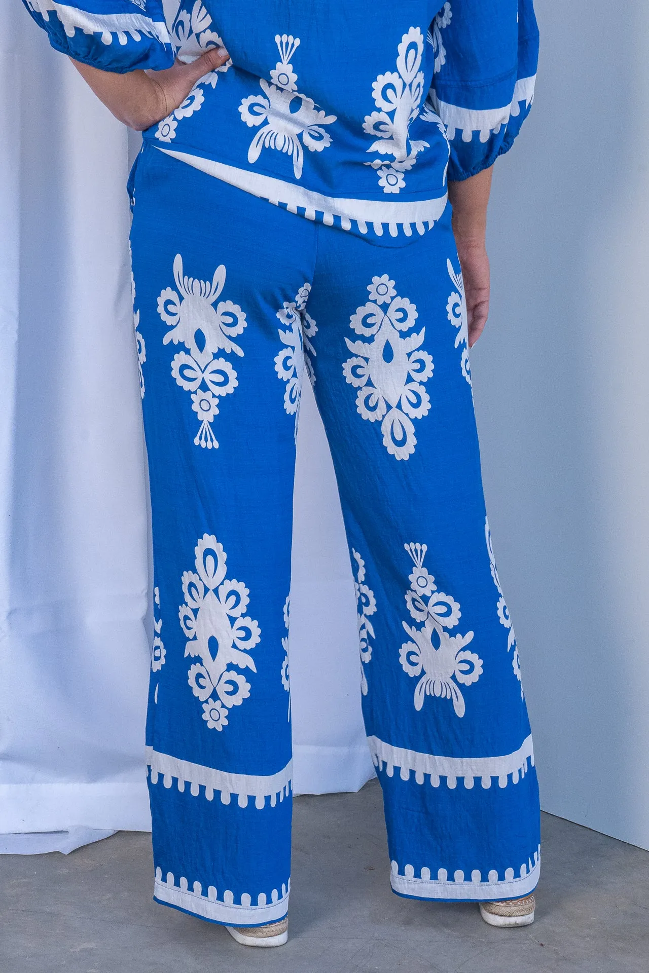 Whitney Geometric Border Print Pants in Cobalt sold by Always Alice product image thumbnail 5