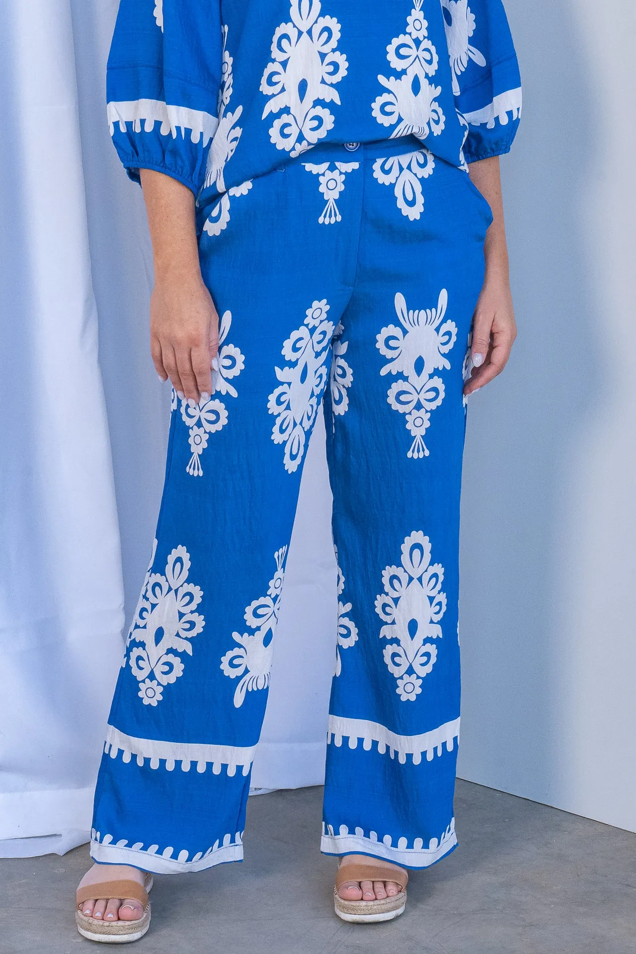 Whitney Geometric Border Print Pants in Cobalt sold by Always Alice product image thumbnail 3