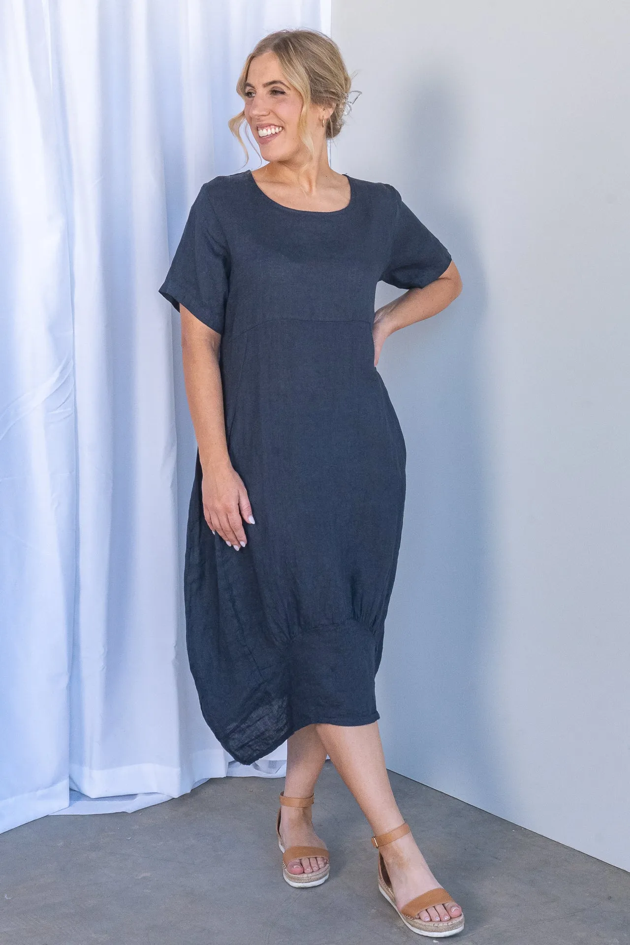 Grier Linen Midi Dress in Navy sold by Always Alice product image thumbnail 3