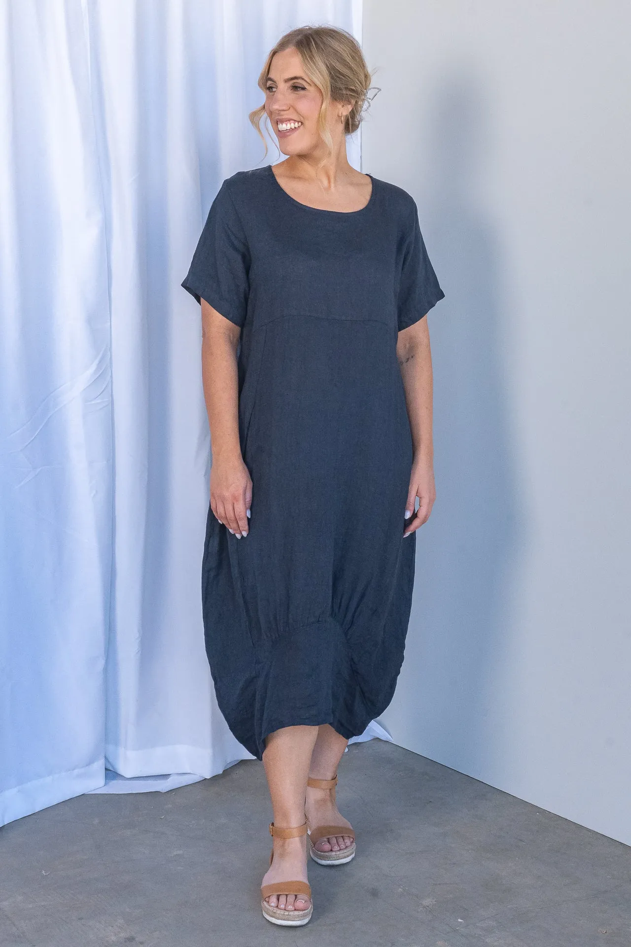 Grier Linen Midi Dress in Navy sold by Always Alice product image thumbnail 4