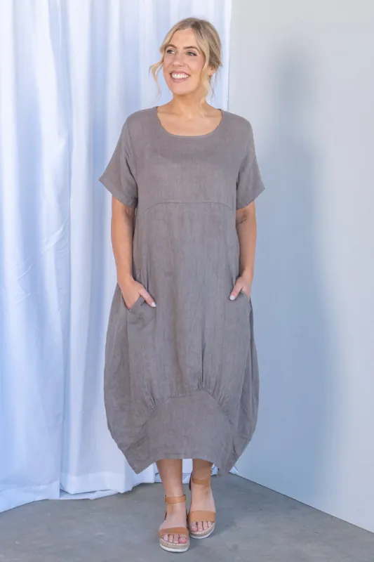 Grier Linen Midi Dress in Stone sold by Always Alice