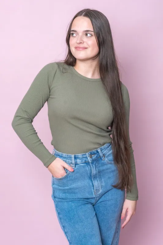 Rib L/S Top in Khaki - Silent Theory sold by Always Alice