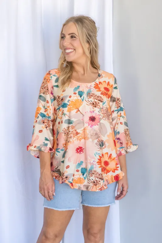 Perrie Floral Top in Peach Multi made by Willow Tree