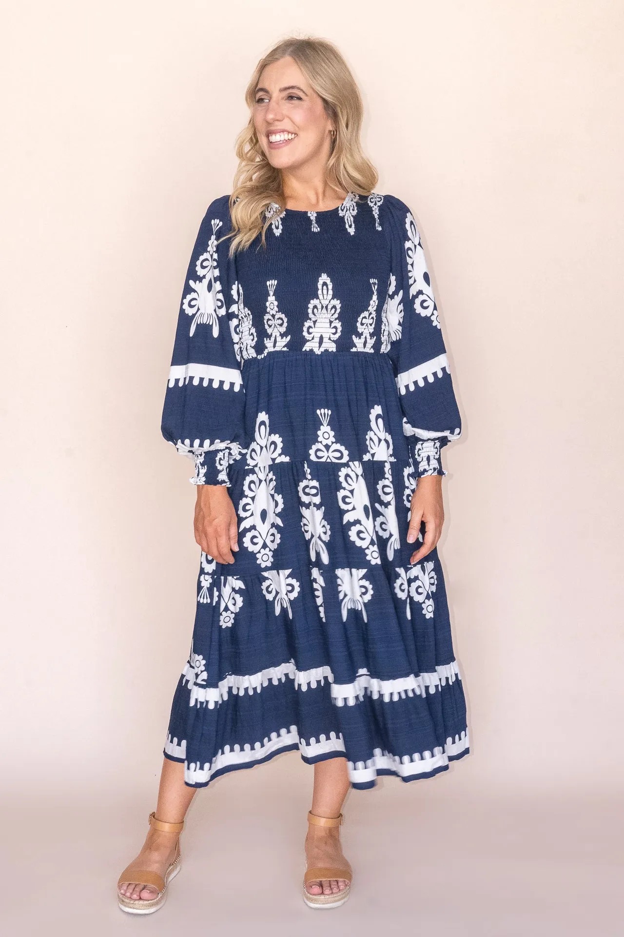 Whisper Midi Dress in Navy sold by Always Alice