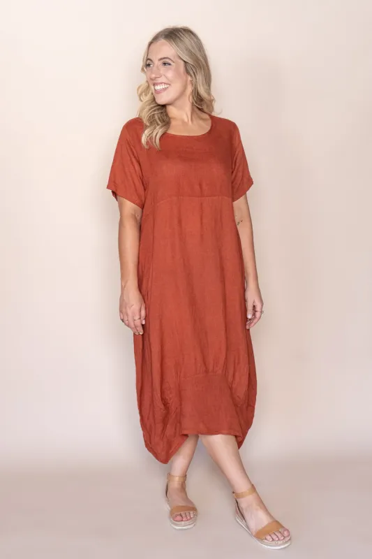 Grier Linen Midi Dress in Rust sold by Always Alice