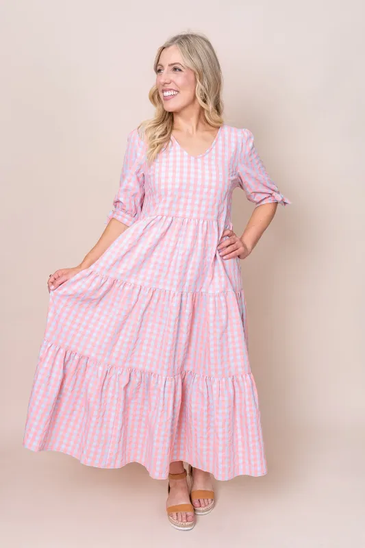 Romy Midi Dress in Pastel Pink and Blue sold by Always Alice