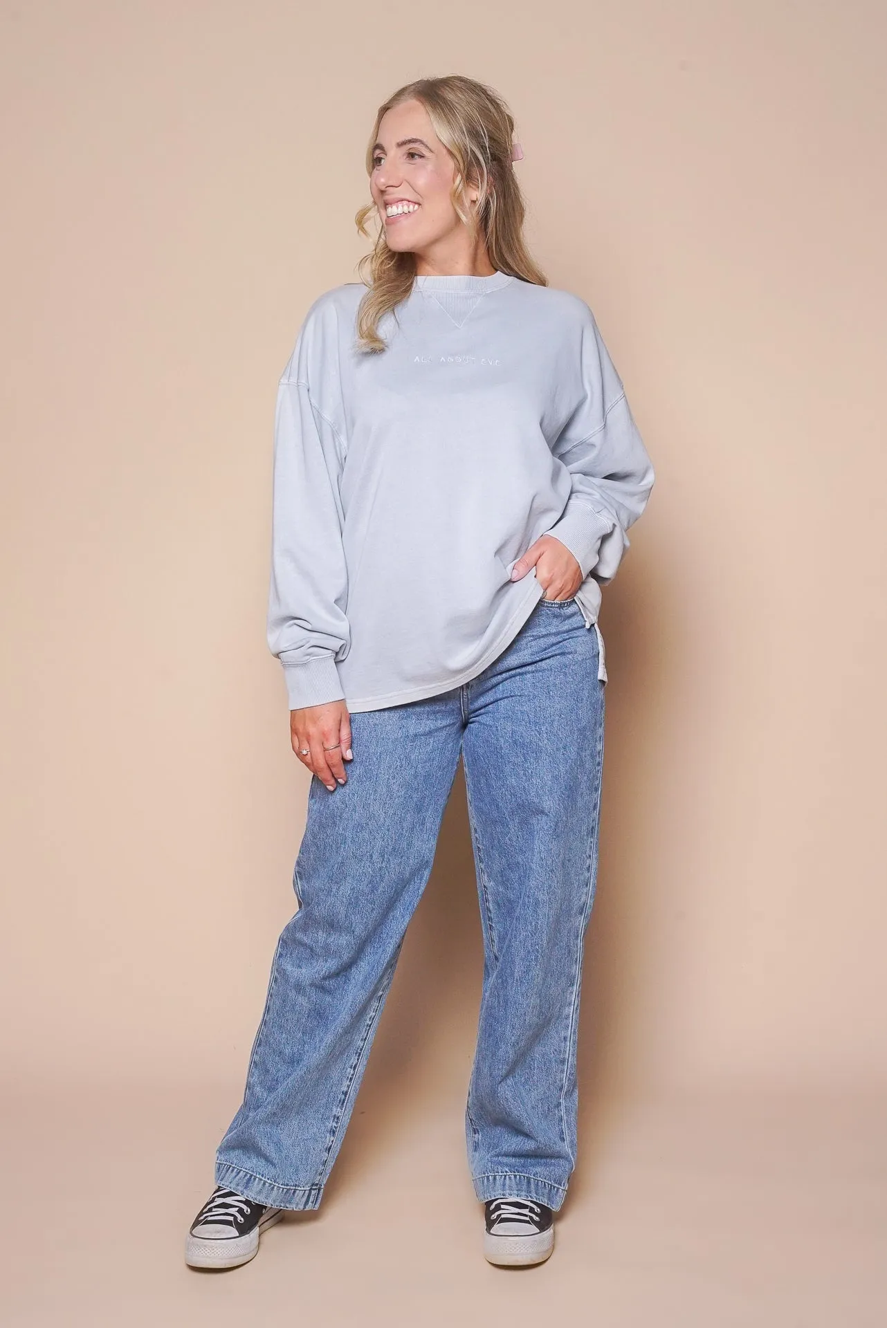 AAE Washed Relaxed Crew in Light Blue - All About Eve sold by Always Alice