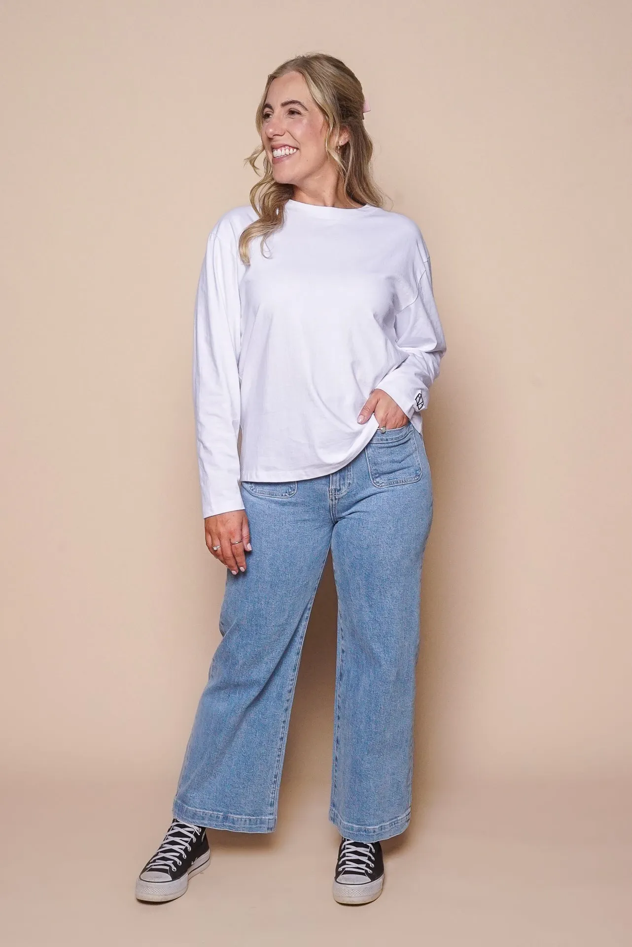 Eve Basic Monogram L/S Tee in White - All About Eve sold by Always Alice product image thumbnail 2